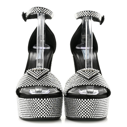 Prada Satin Crystal Triangle Logo 40/135mm Platform Sandals 40 Cristal 3 of 8