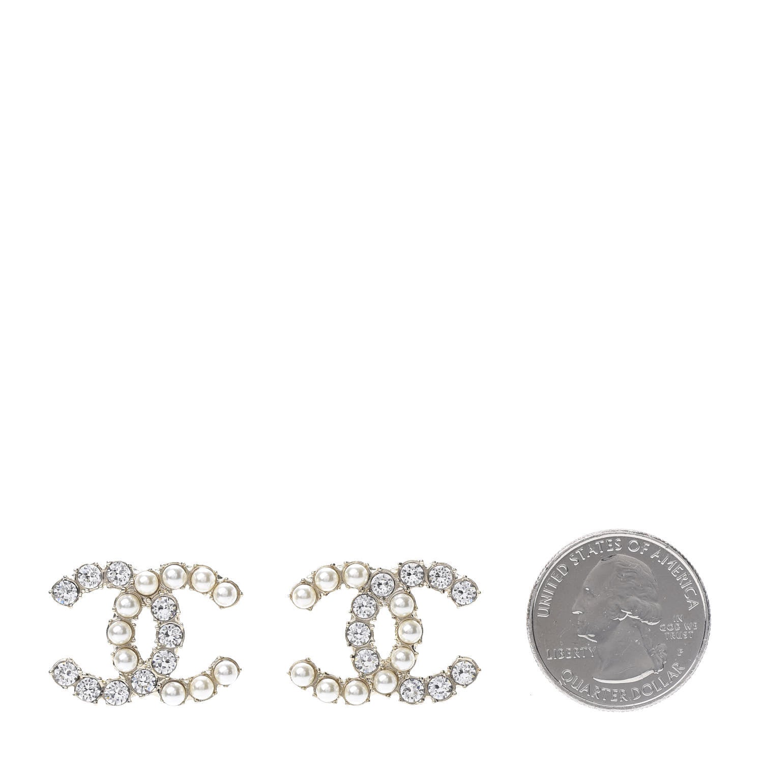 Chanel Crystal Pearl CC Dazzling Domino Earrings Gold 2 of 5
