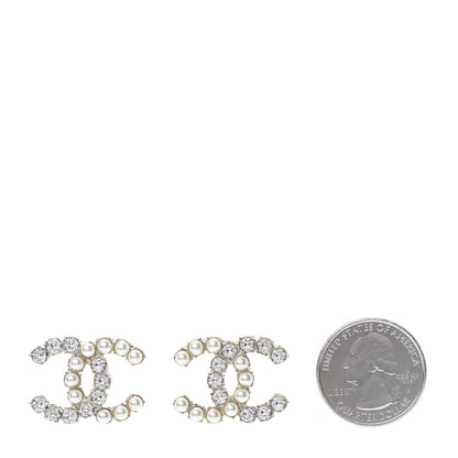Chanel Crystal Pearl CC Dazzling Domino Earrings Gold 2 of 5