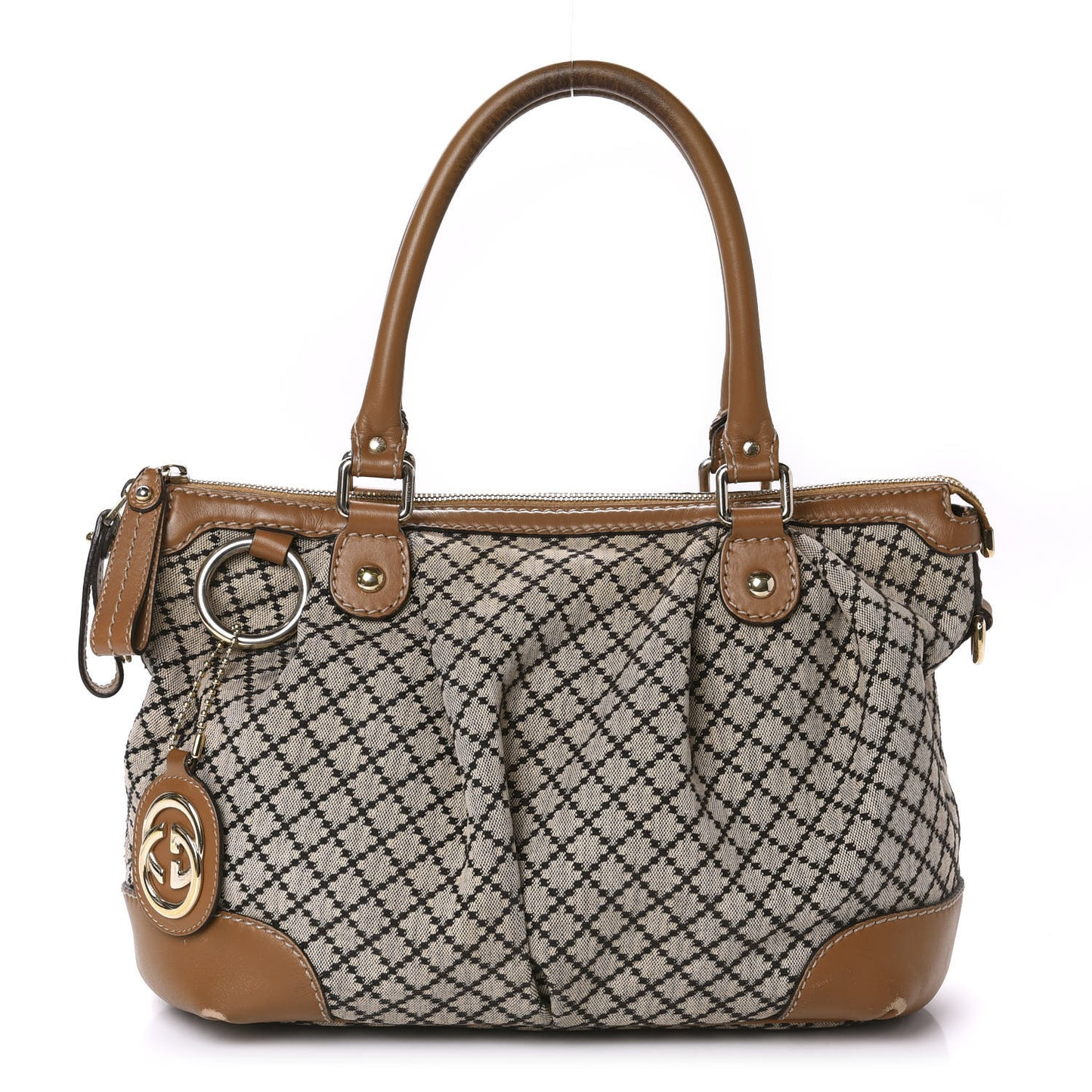 Diamante Medium Sukey Top Handle Bag Beige Brown