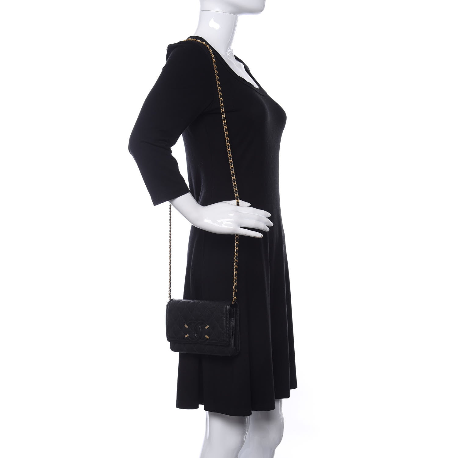 Chanel Caviar Quilted CC Filigree Wallet On Chain WOC Black 2 of 9