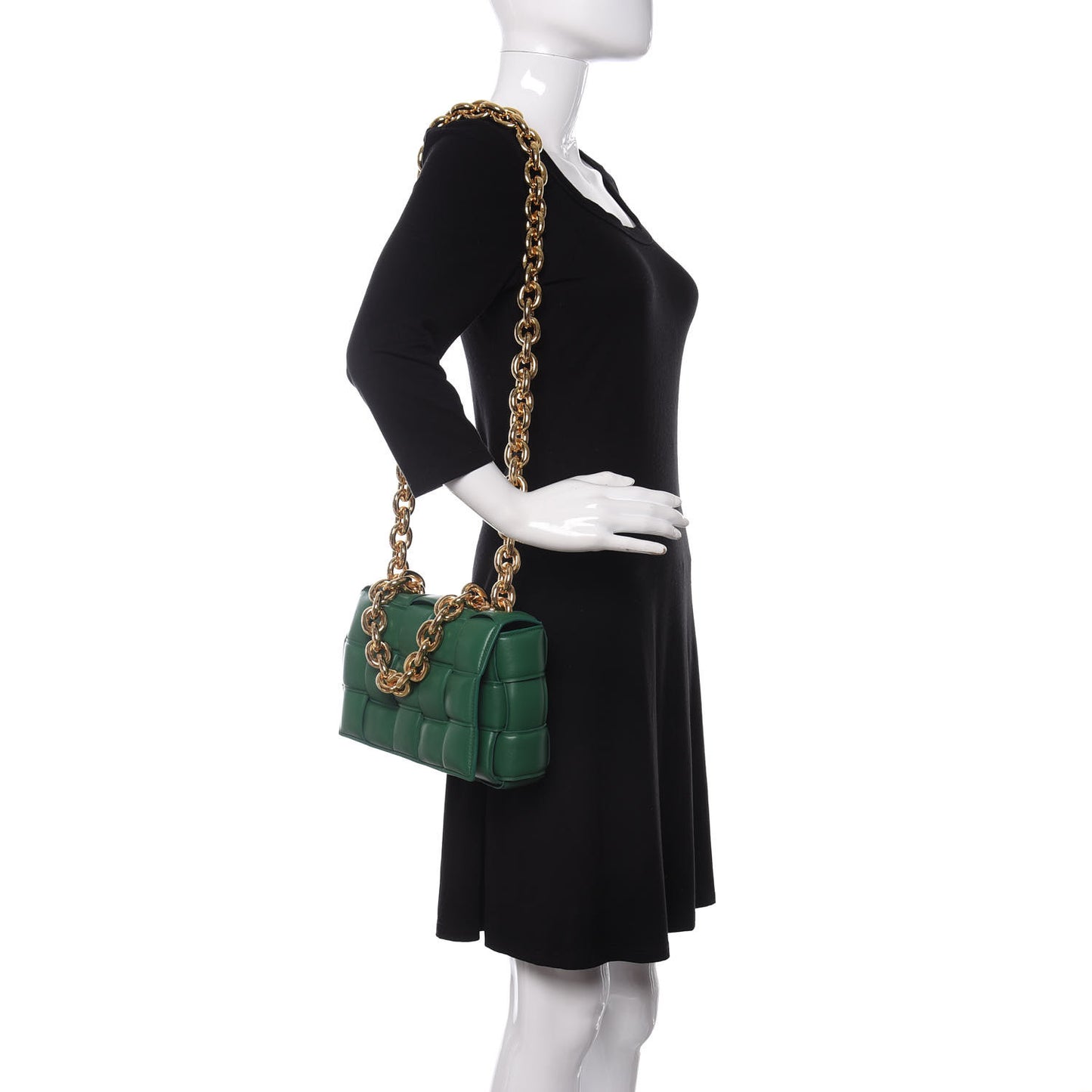 Lambskin Maxi Intreccio Padded Chain Cassette Crossbody Bag Racing Green