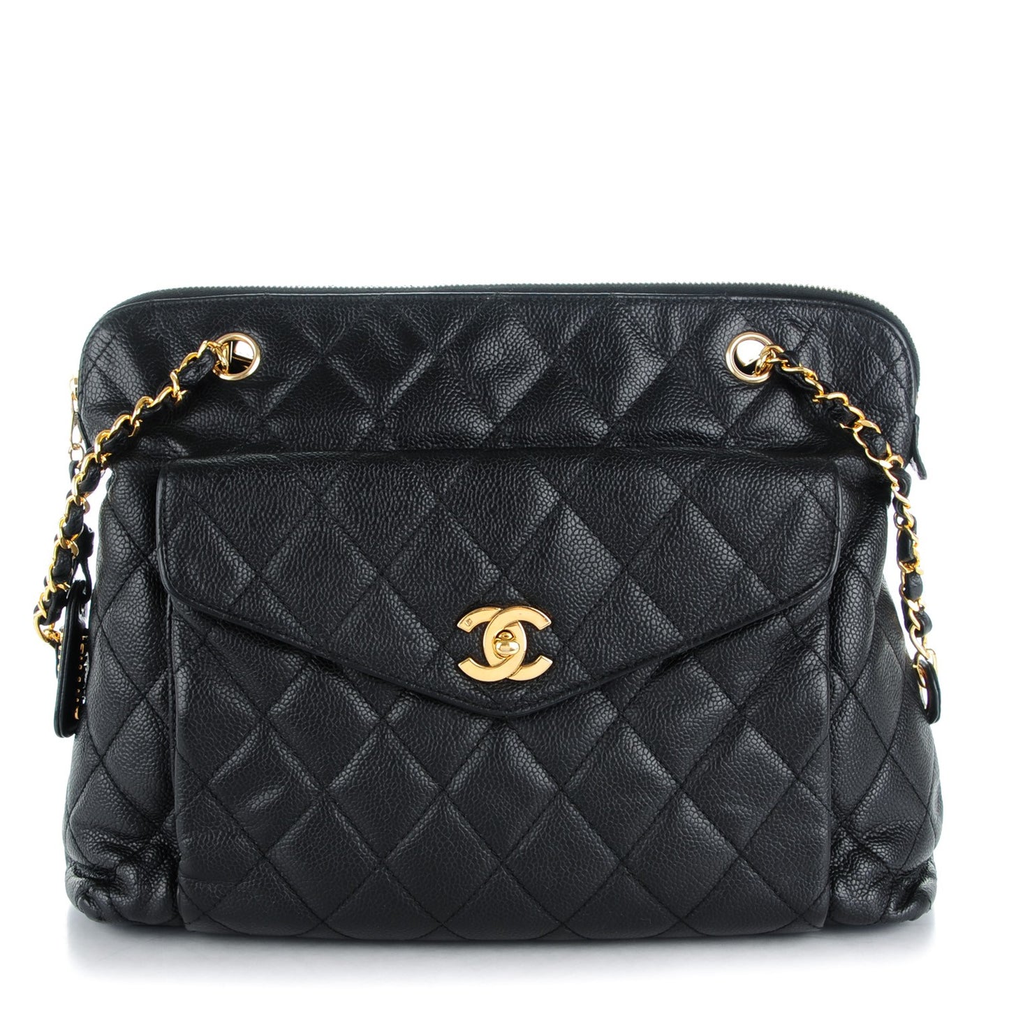 Caviar Quilted Flap Shoulder Bag Black