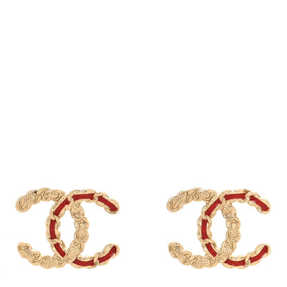Chanel Enamel Metal Chain French New Wave CC Earrings Red Gold 1 of 5