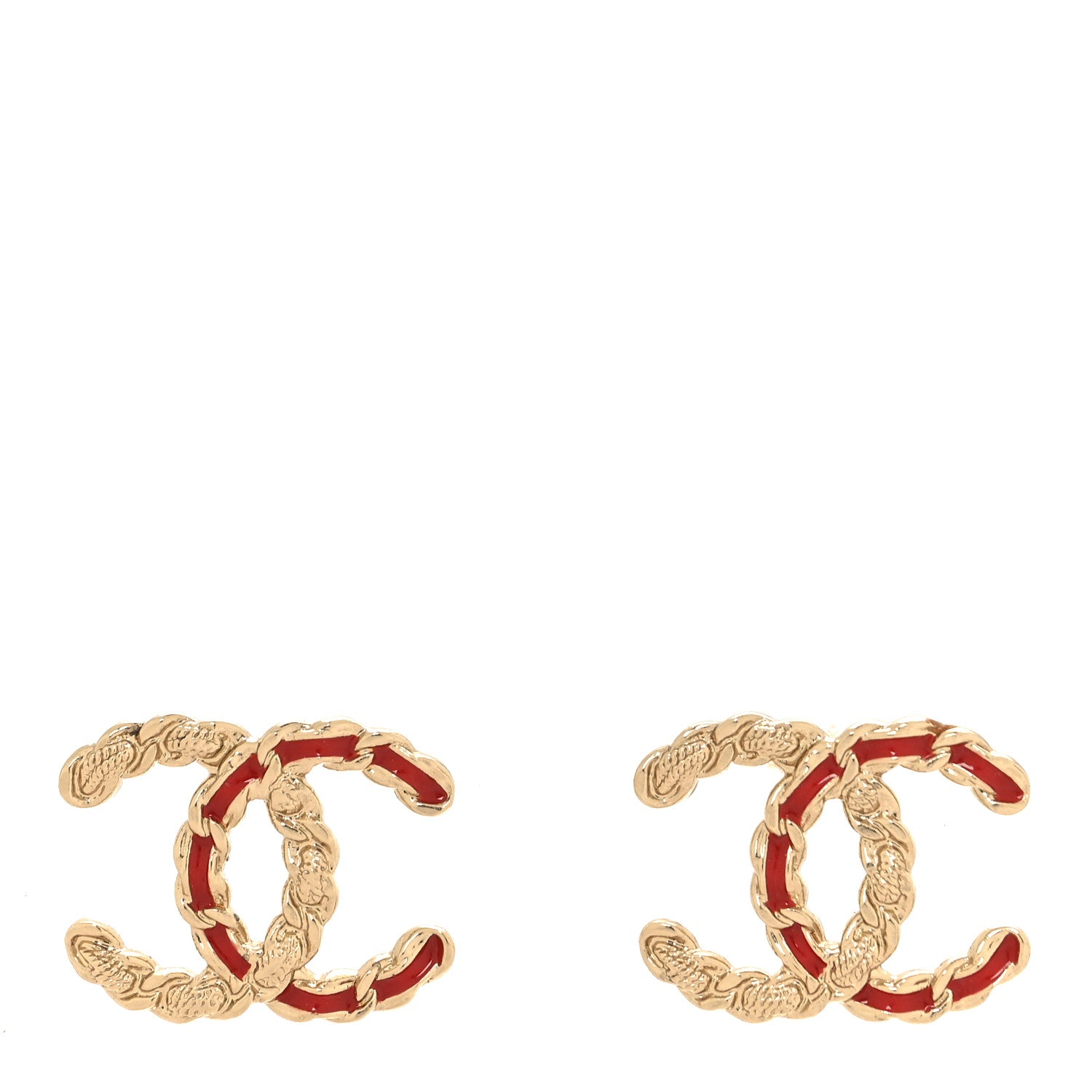 Chanel Enamel Metal Chain French New Wave CC Earrings Red Gold 1 of 4