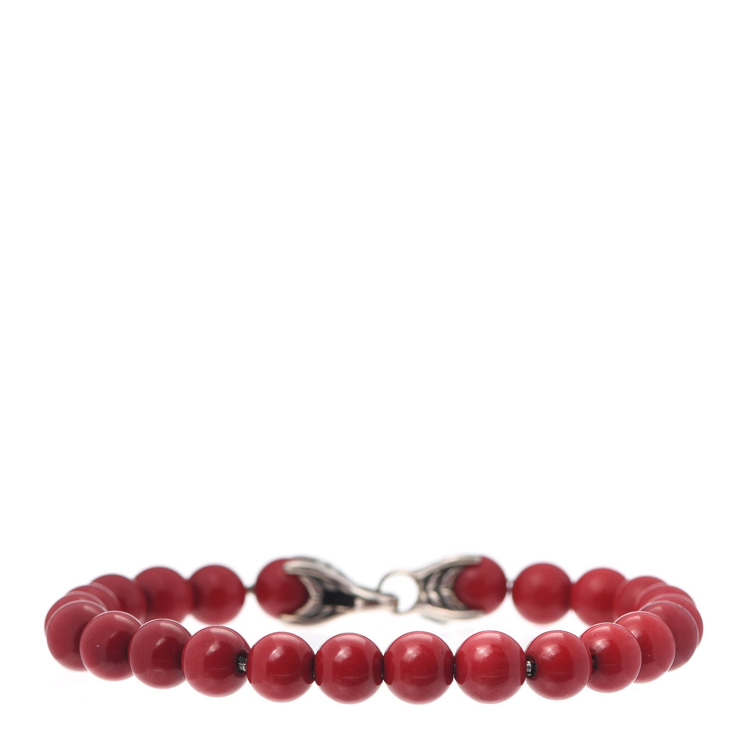 David Yurman Sterling Silver Red Coral 8mm Spiritual Beads Bracelet 1 of 4