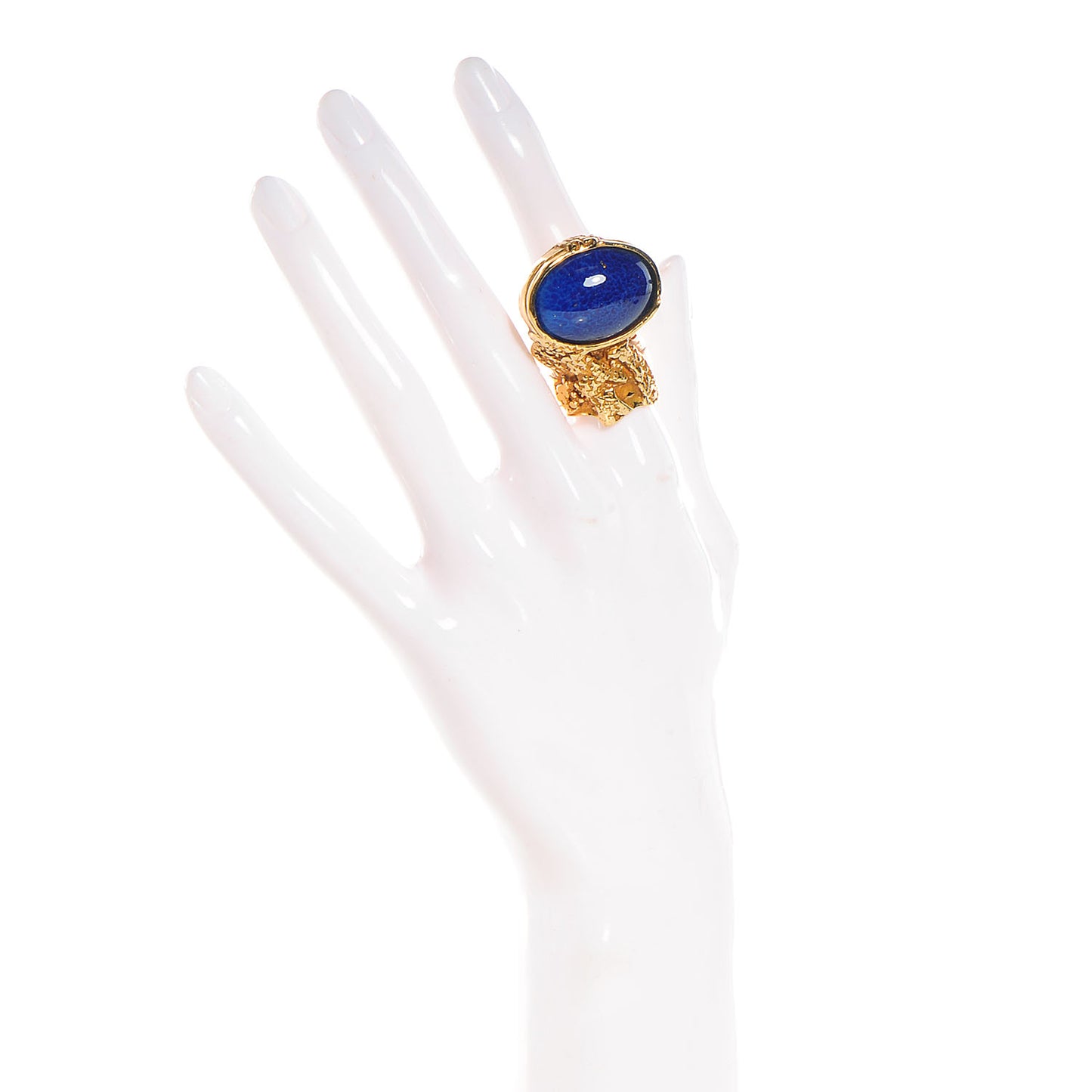 Glass Cabochon Arty Ovale Ring 7 Gold Lapis