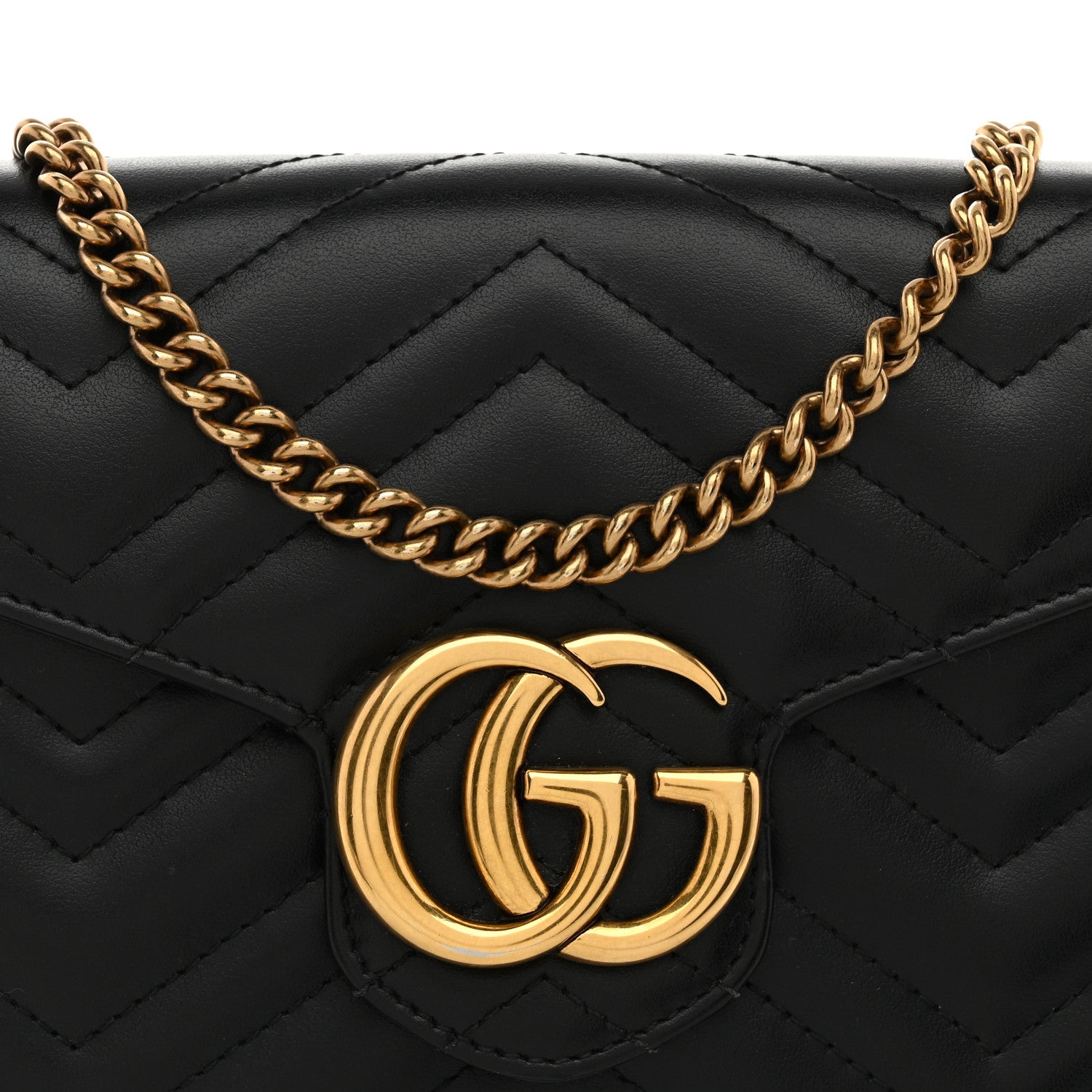 Gucci Calfskin Matelasse GG Marmont Chain Wallet Black 8 of 10