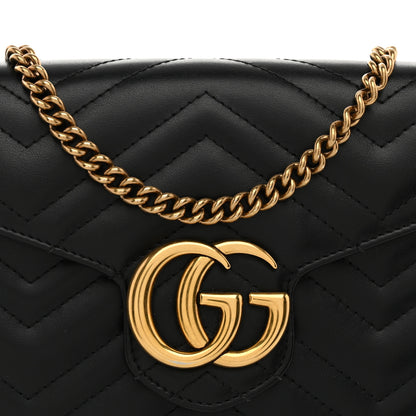 Gucci Calfskin Matelasse GG Marmont Chain Wallet Black 8 of 10
