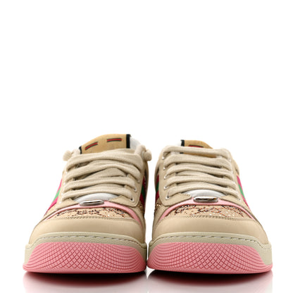 Gucci New GG Monogram Nubuck Web Crystal Embellished Womens Screener Sneakers 39 Camel Ebony Wild Rose 2 of 9
