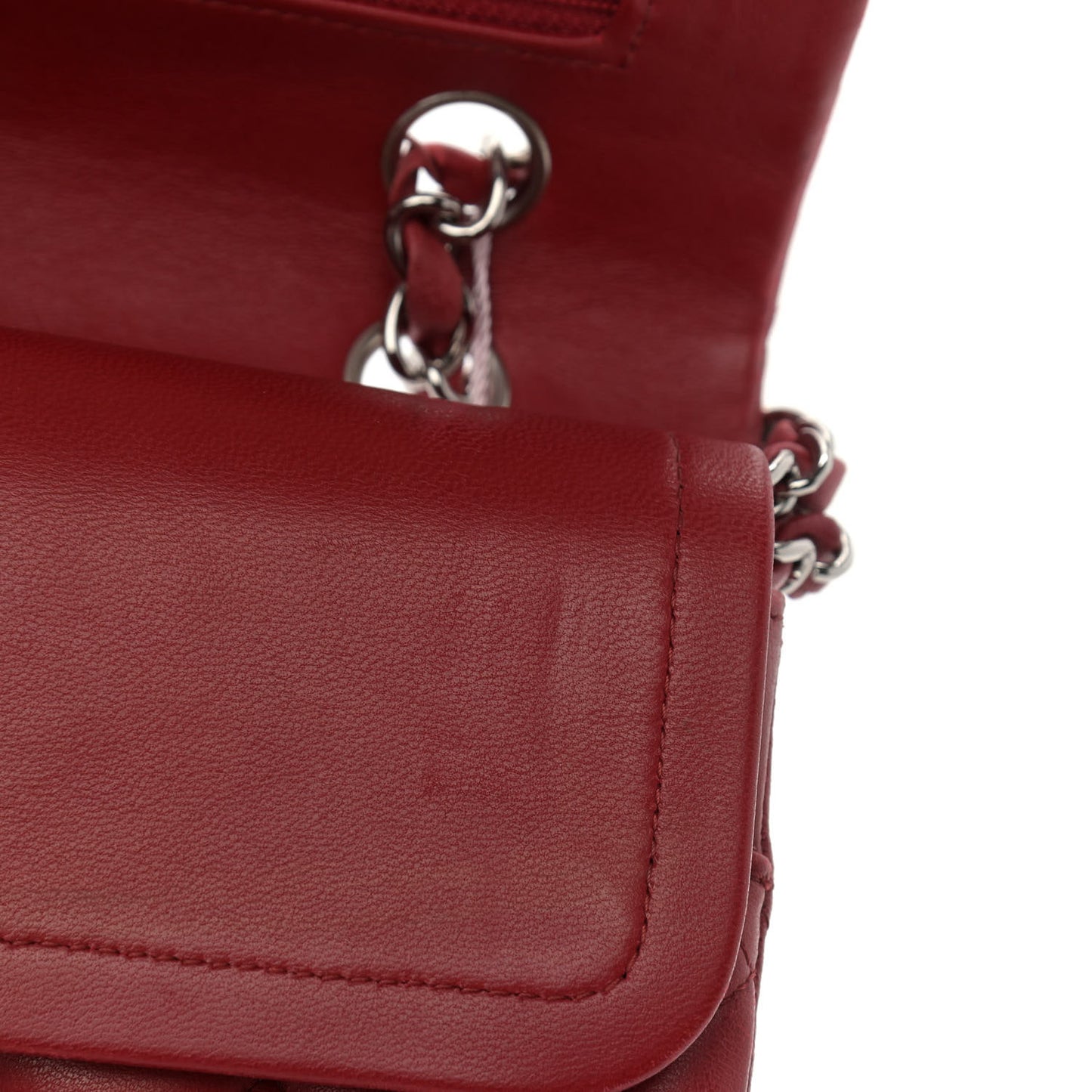 Lambskin Quilted Medium Double Flap Red