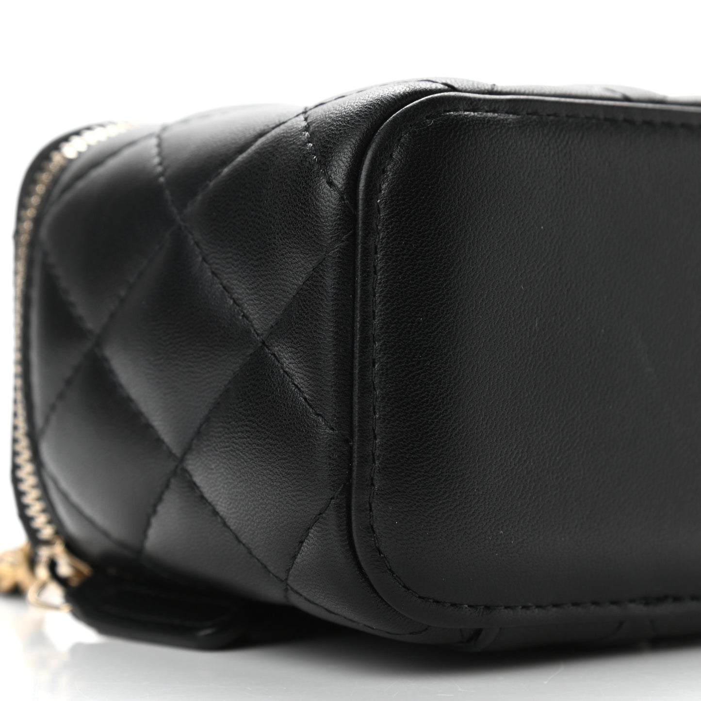 Lambskin Quilted Top Handle Mini Vanity Case With Chain Black