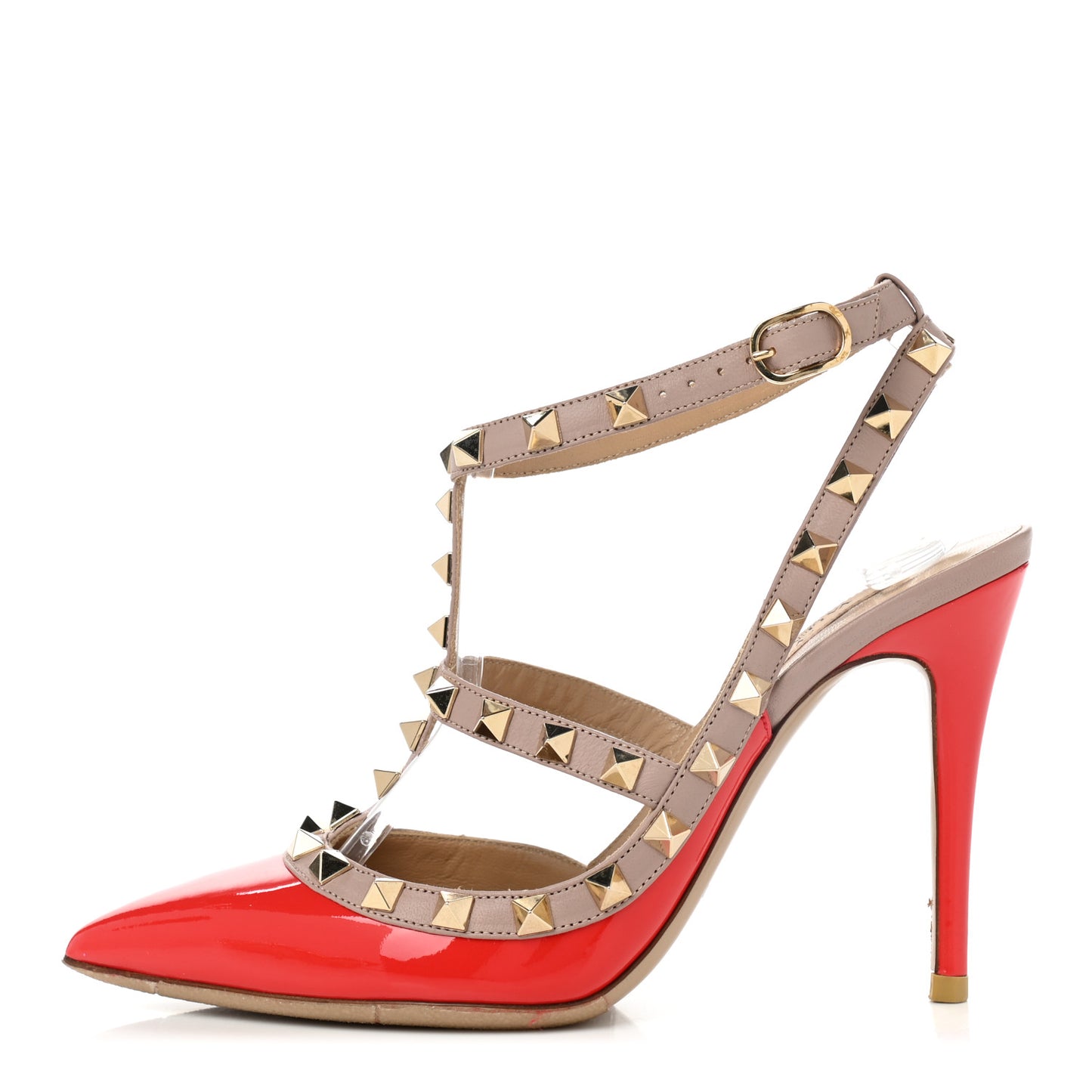 Patent Nappa Rockstud Ankle Strap 100mm Pumps 35.5 Deep Orange Poudre