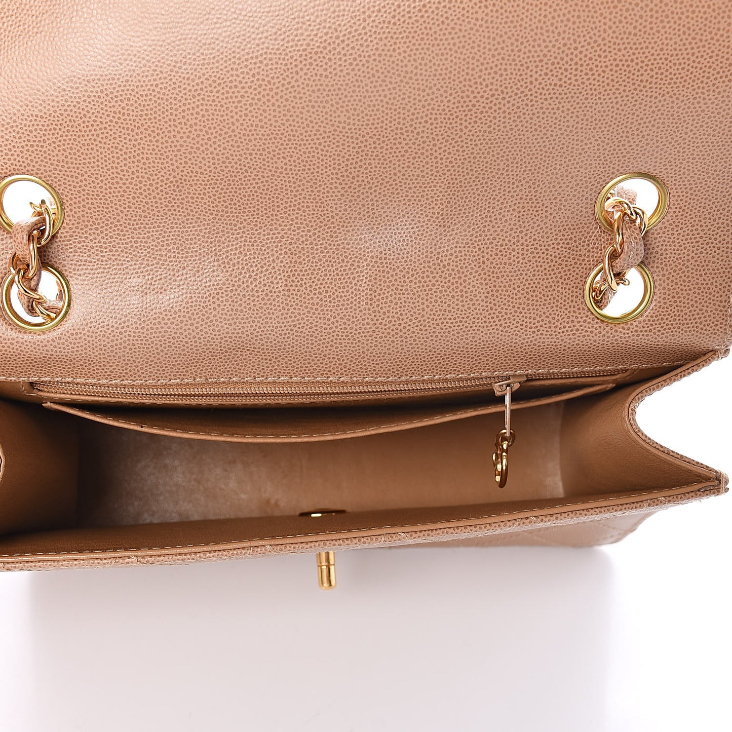 Caviar Stitch Small Single Flap Beige