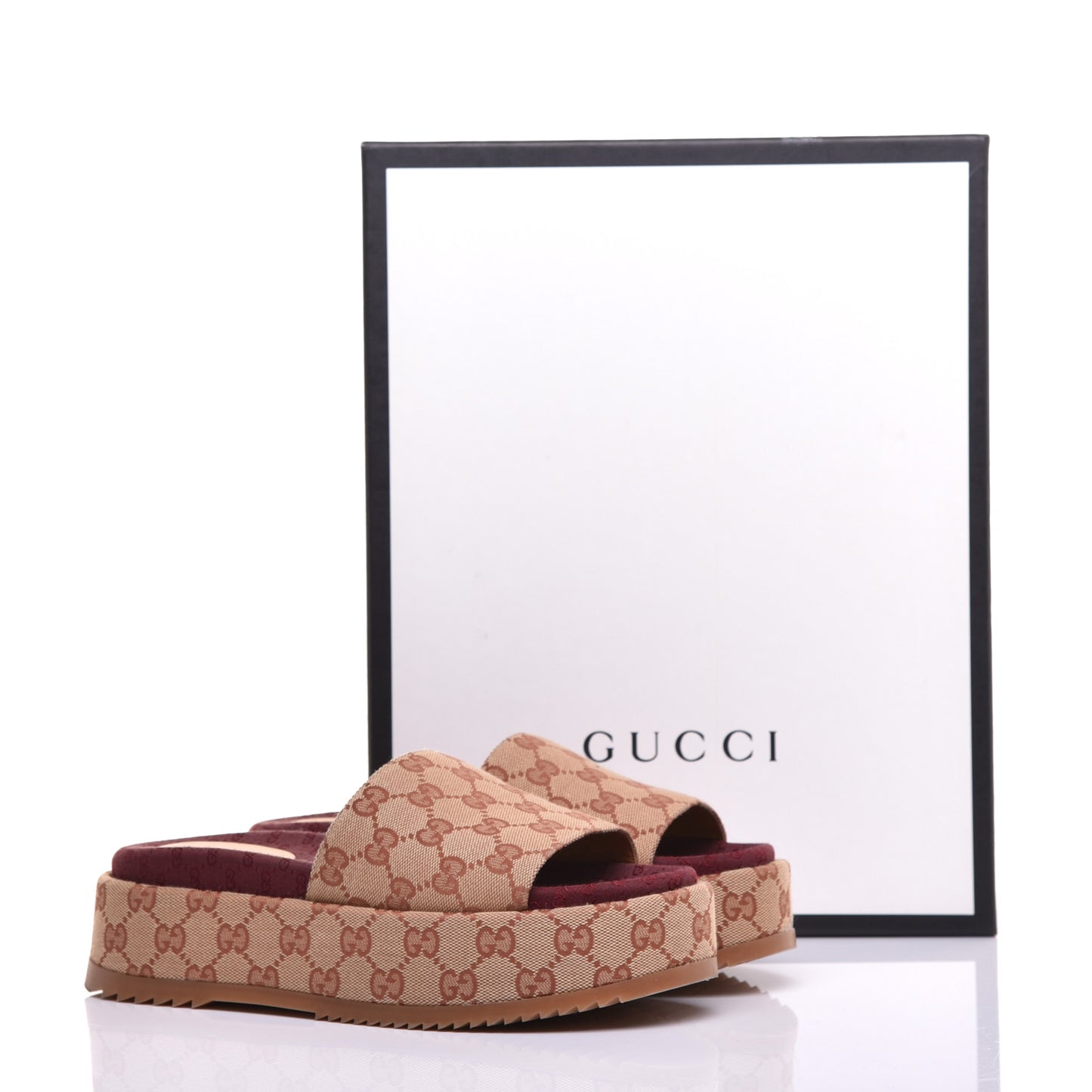 Canvas GG Monogram Angelina Platform Slide Sandals 38.5 Beige Ruggine