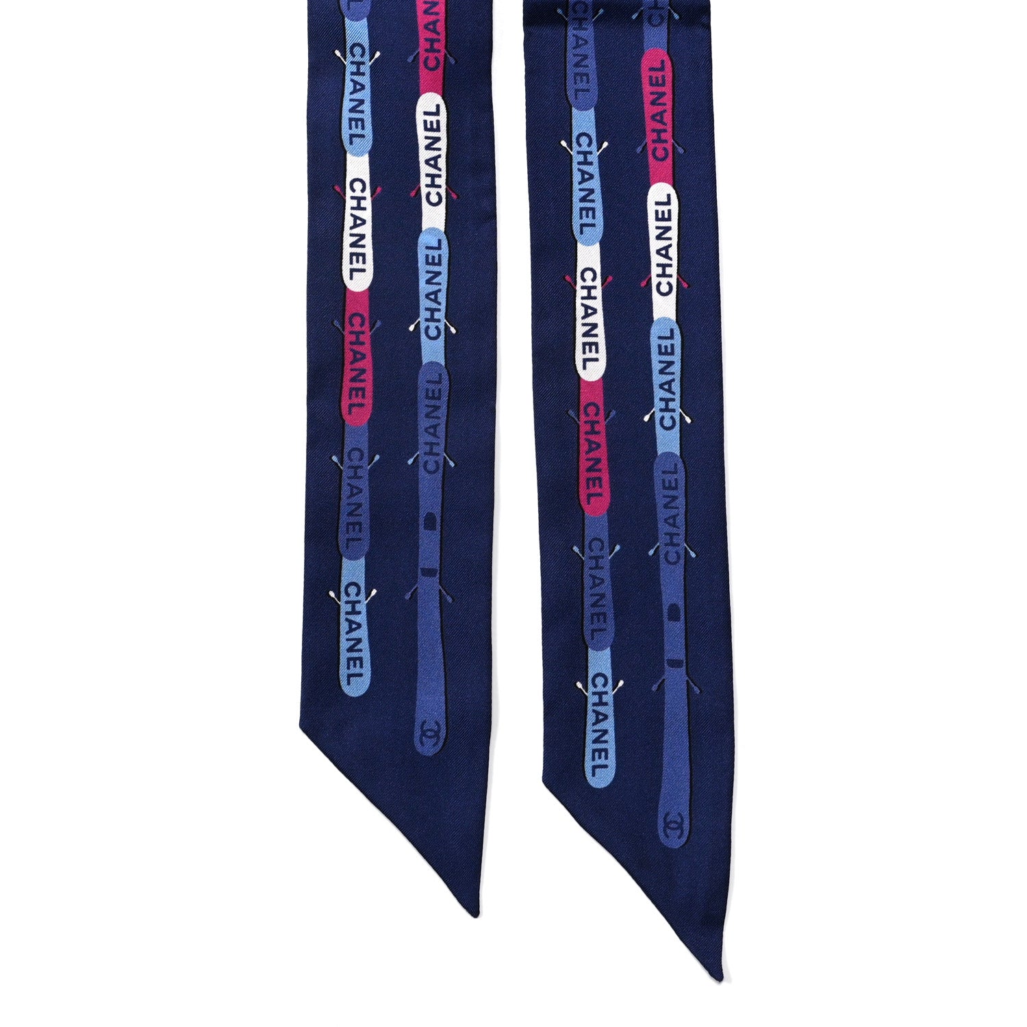 Chanel Silk Twill Slim Bandeau Scarf Blue Fuchsia White 2 of 3