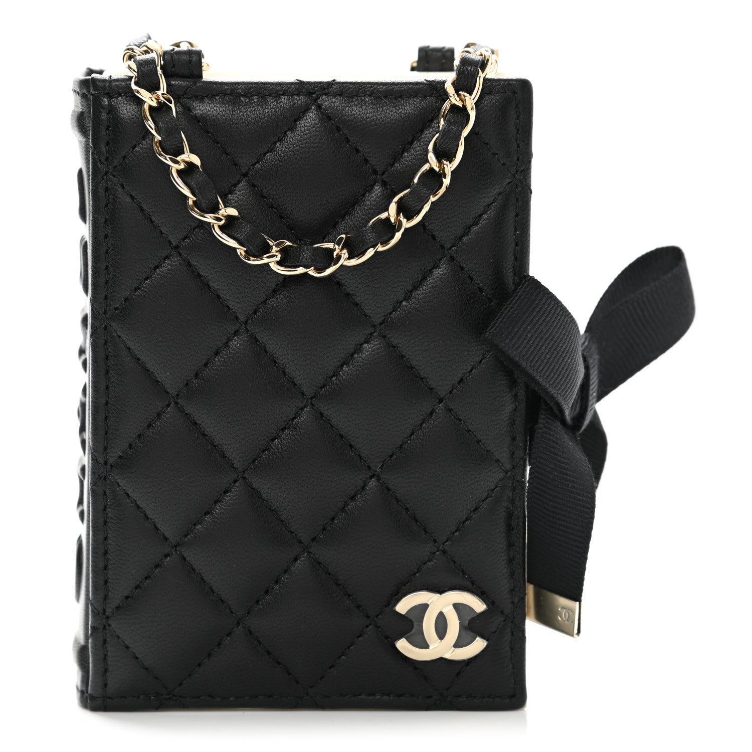 Chanel Lambskin Quilted Book Card Holder on Chain Black 1 of 10