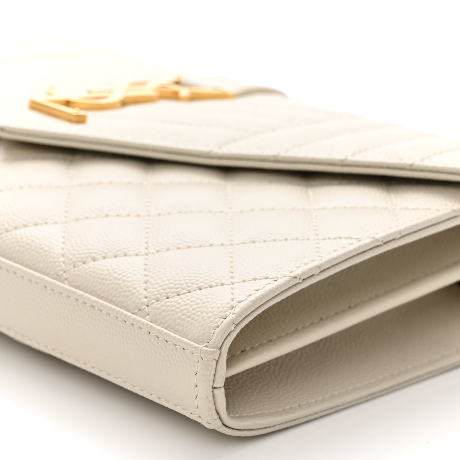 Saint Laurent Grain De Poudre Mixed Matelasse Triquilt Monogram Chain Wallet Crema Soft 8 of 10