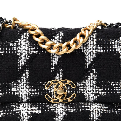 Chanel Tweed Quilted Medium 19 Flap Black White 10 of 10
