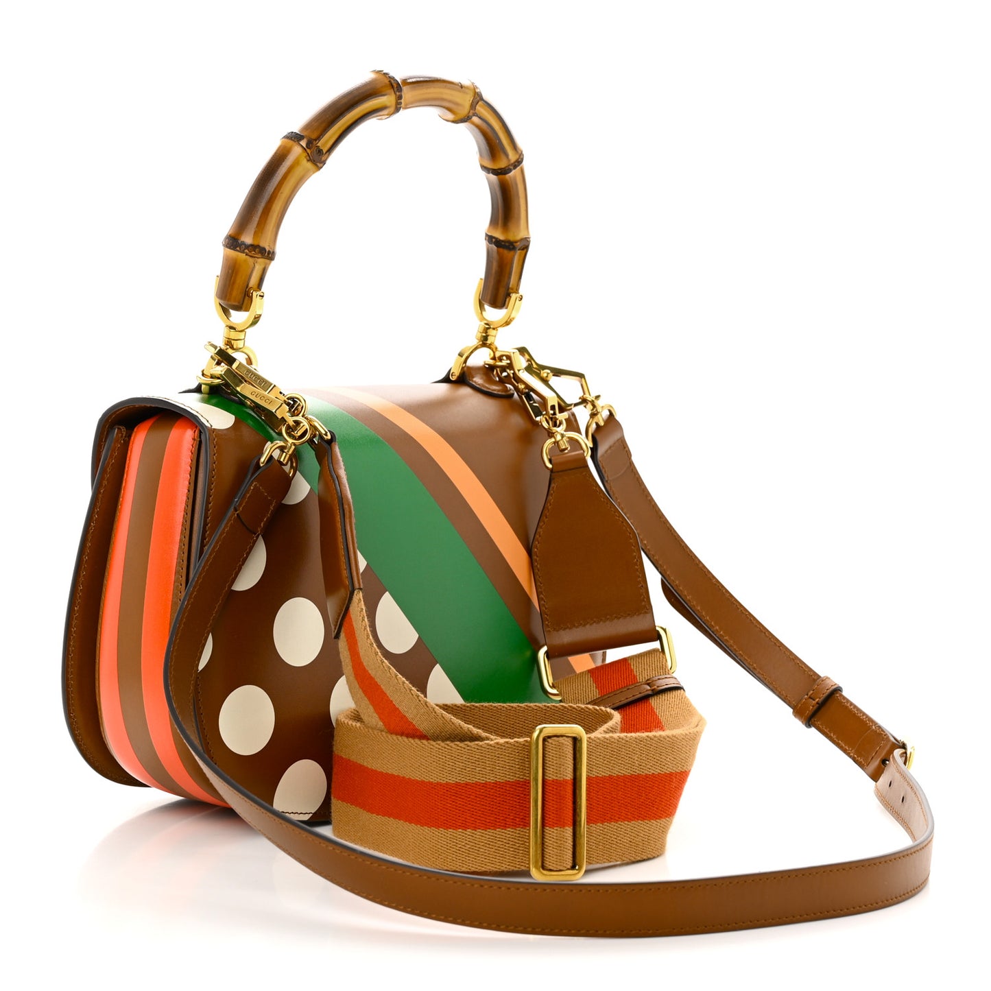 Calfskin Geometric Print Medium Bamboo 1947 Top Handle Bag Brown
