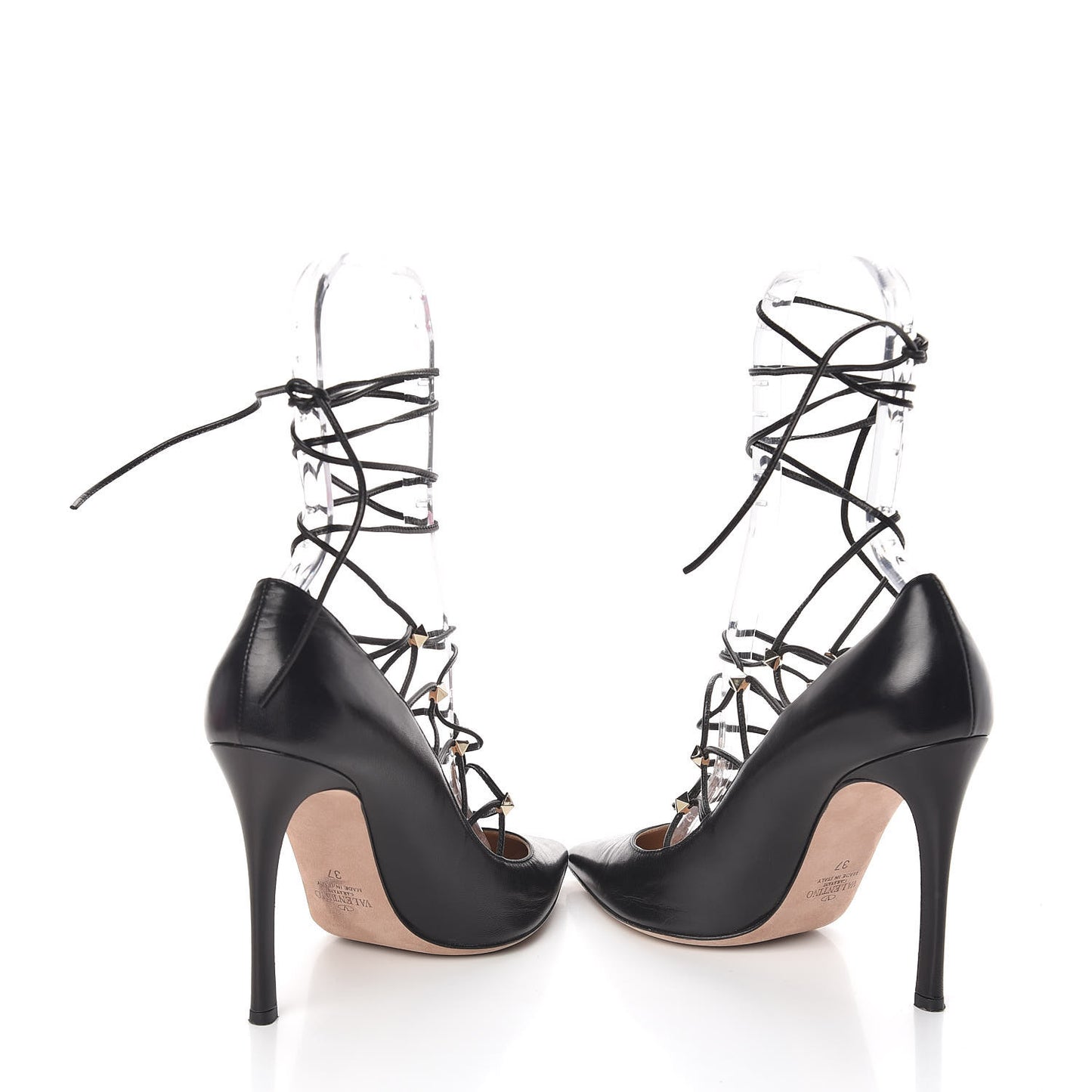 Nappa Rockstud Gladiator Lace Up Pumps 37 Black