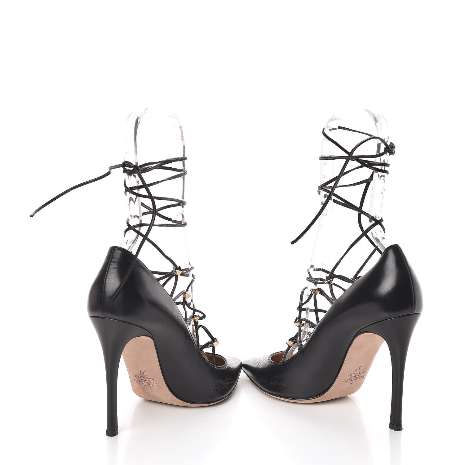 Valentino Garavani Nappa Rockstud Gladiator Lace Up Pumps 37 Black 5 of 11