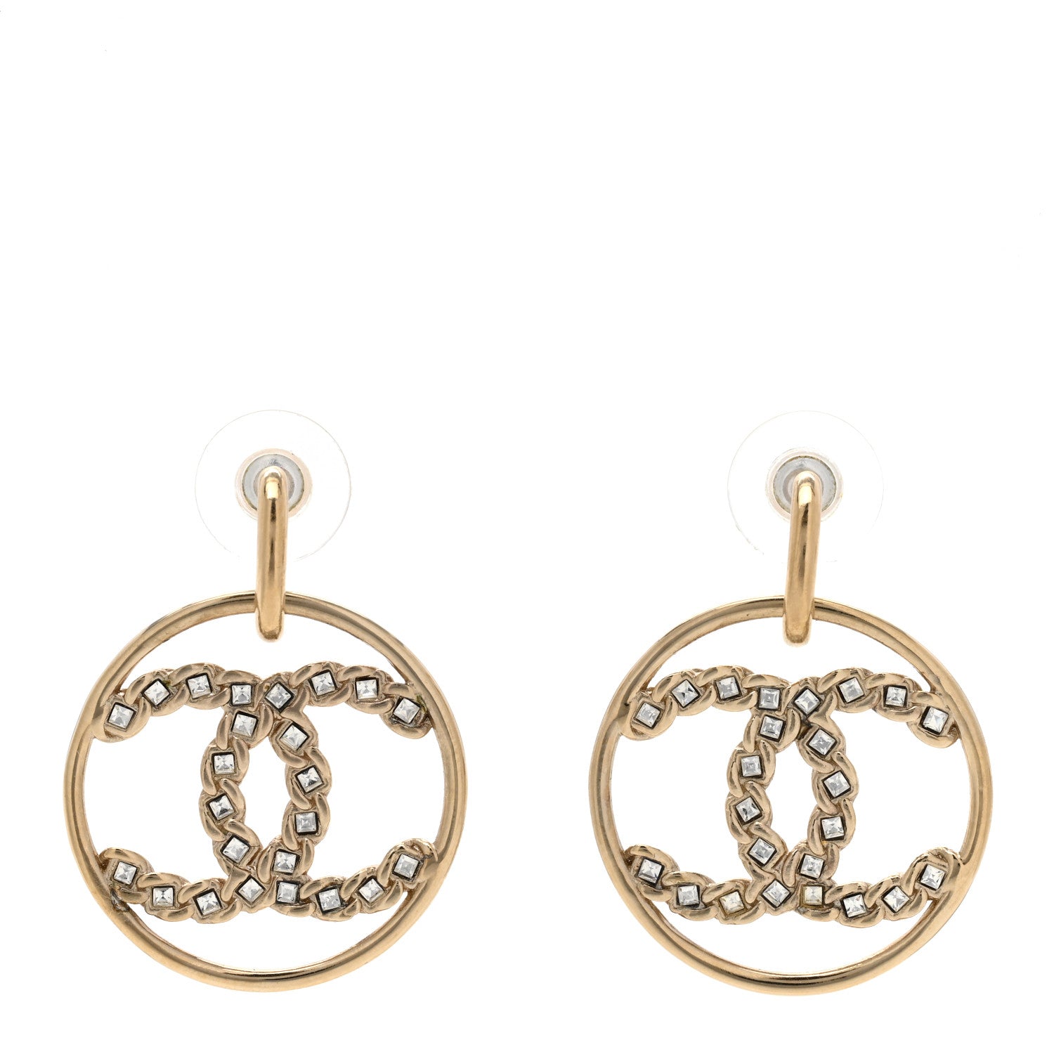 Chanel Baguette Crystal High Society CC Drop Earrings Gold 1 of 4