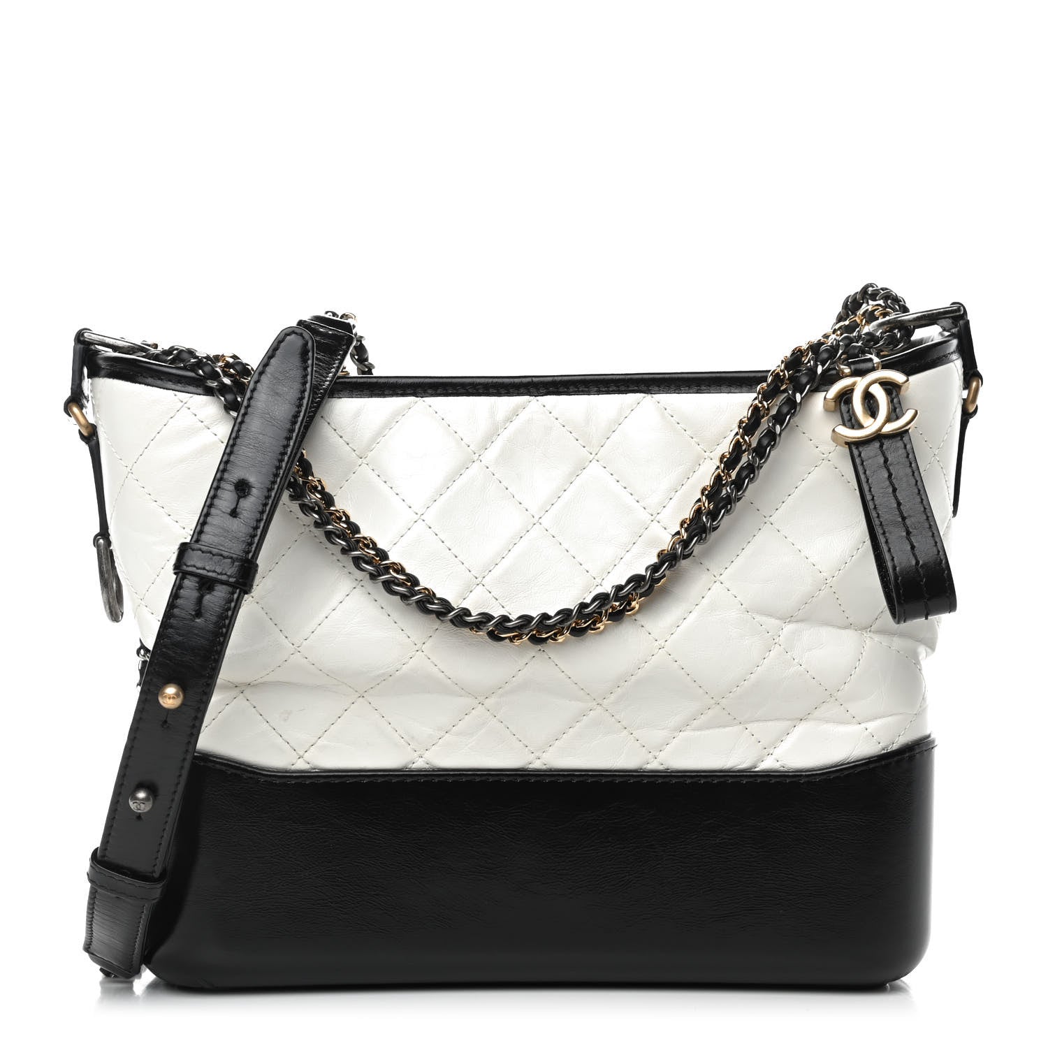 Chanel Aged Calfskin Quilted Medium Gabrielle Hobo Black White 1 of 10