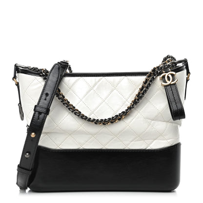 Chanel Aged Calfskin Quilted Medium Gabrielle Hobo Black White 1 of 10