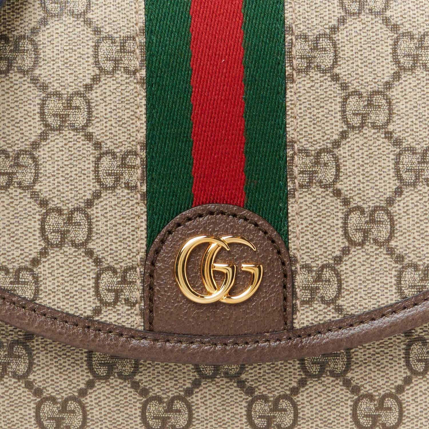 Gucci GG Supreme Monogram Textured Dollar Calfskin Web Studded Mini Ophidia Flap Shoulder Bag Beige Ebony New Acero 9 of 11