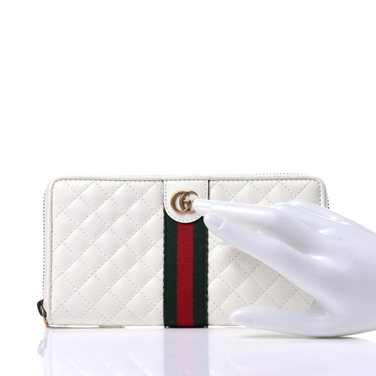 Calfskin Web Trapuntata GG Zip Around Wallet Off White