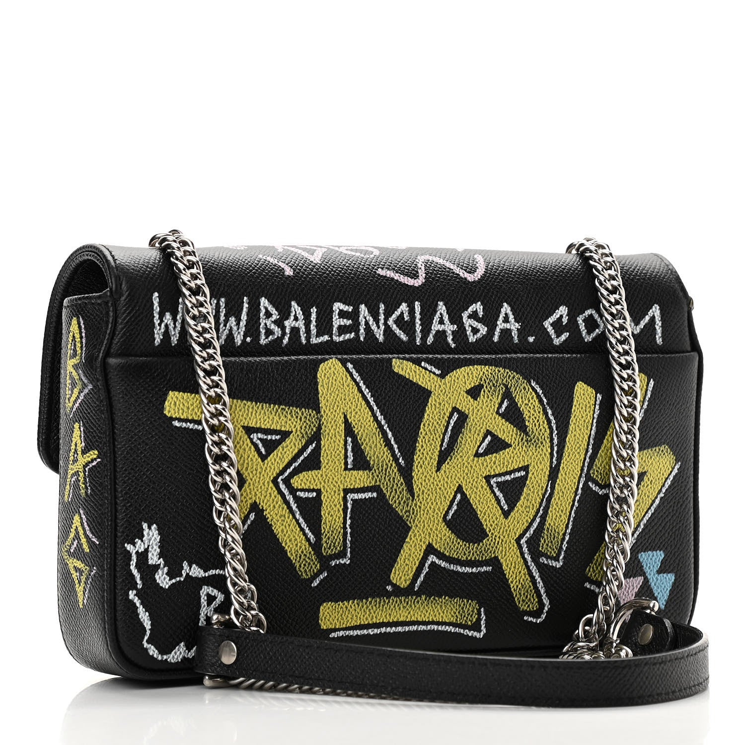 Balenciaga Calfskin Graffiti BB Chain Wallet Black Multicolor 2 of 8