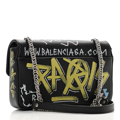Balenciaga Calfskin Graffiti BB Chain Wallet Black Multicolor 2 of 8
