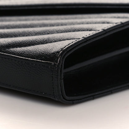 Saint Laurent Grain De Poudre Matelasse Chevron Monogram Chain Wallet Black 10 of 11