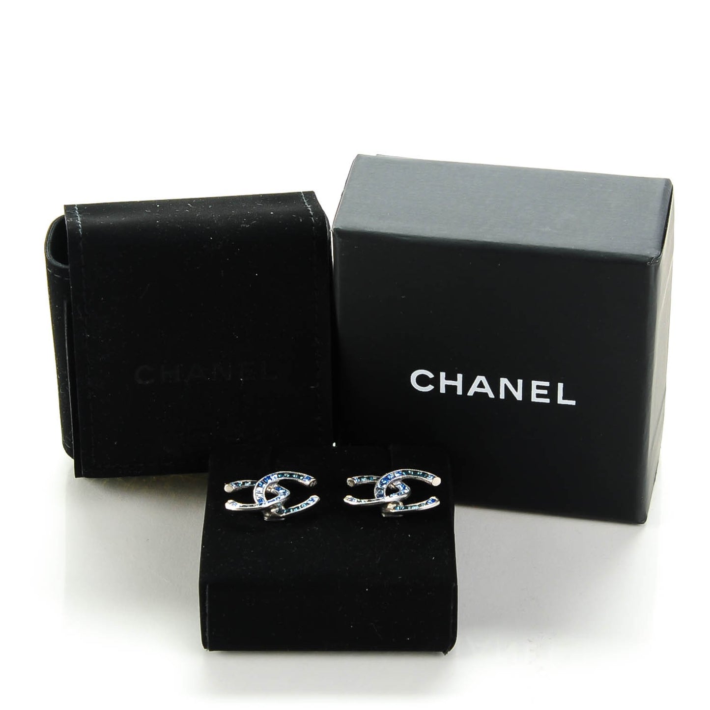 Crystal Baguette CC Earrings Blue