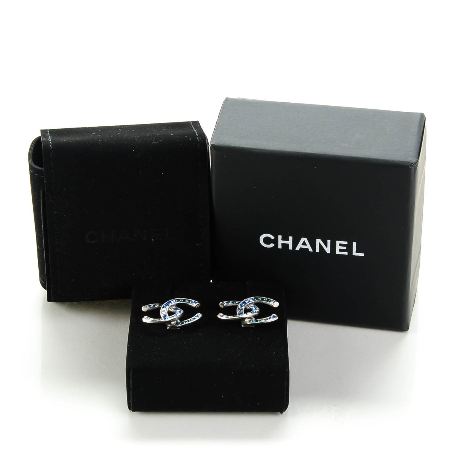 Chanel Crystal Baguette CC Earrings Blue 3 of 4