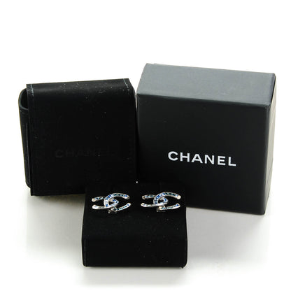 Chanel Crystal Baguette CC Earrings Blue 3 of 4