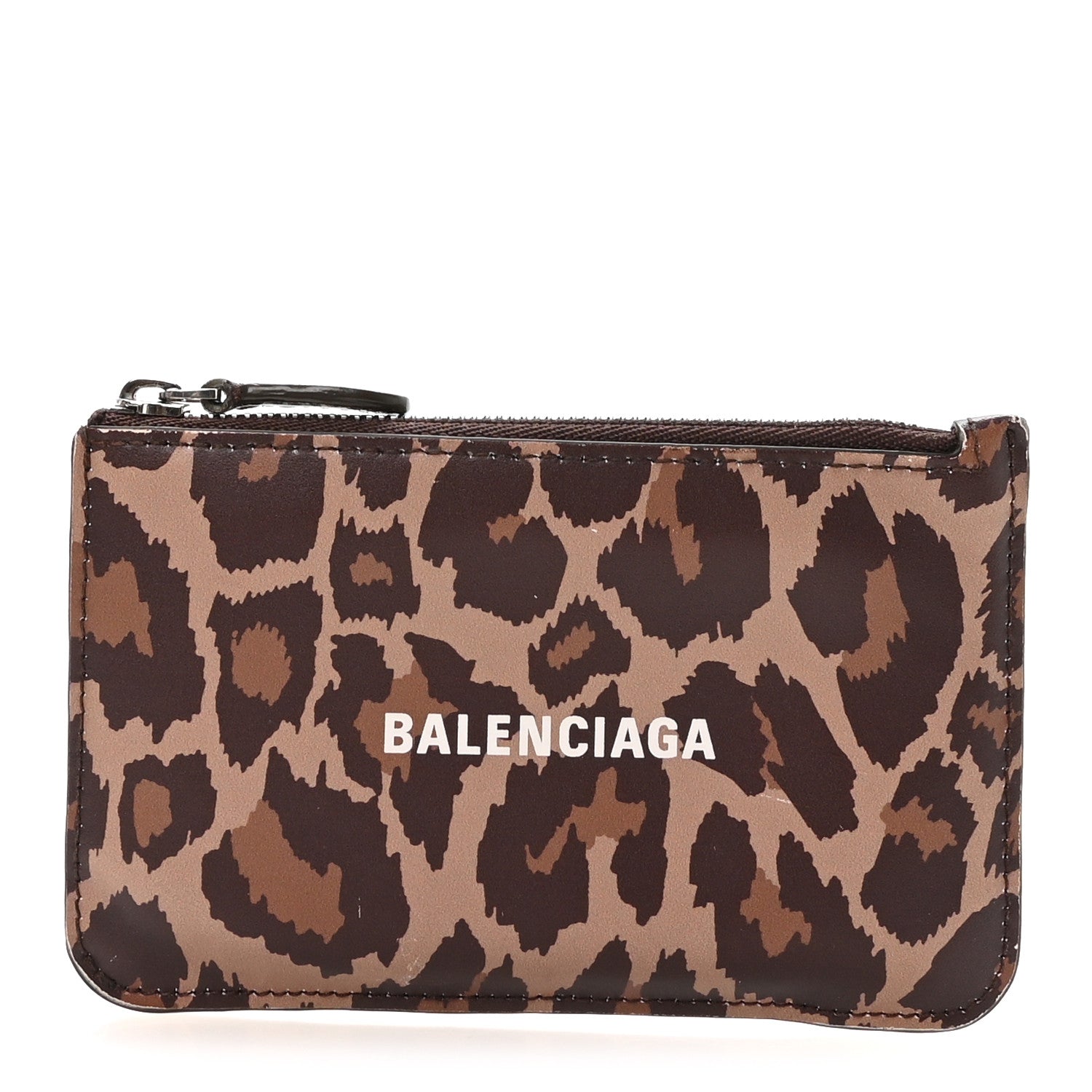 Balenciaga Calfskin Logo Leopard Print Cash Long Coin Card Holder