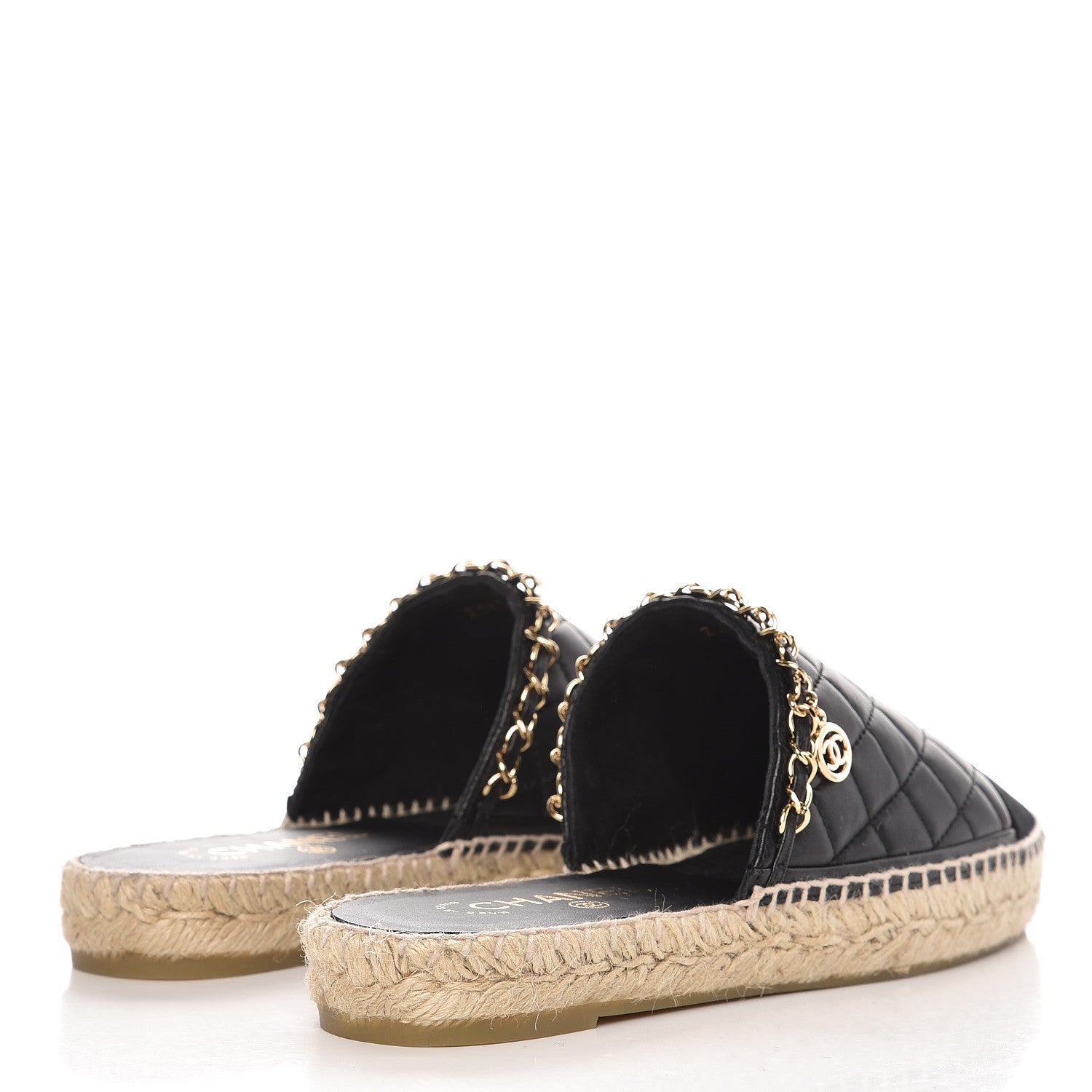 Chanel Lambskin Grosgrain Quilted CC Chain Espadrille Mules 39 Black 4 of 9