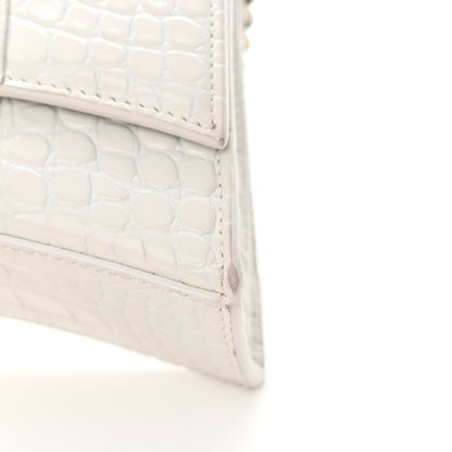 Balenciaga Shiny Calfskin Crocodile Embossed Small Hourglass Evening Chain Bag White 11 of 12