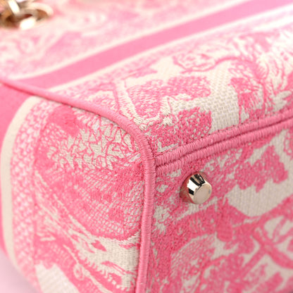 Christian Dior Canvas Toile De Jouy Embroidered Medium Lady D-Lite Peony Pink 10 of 15