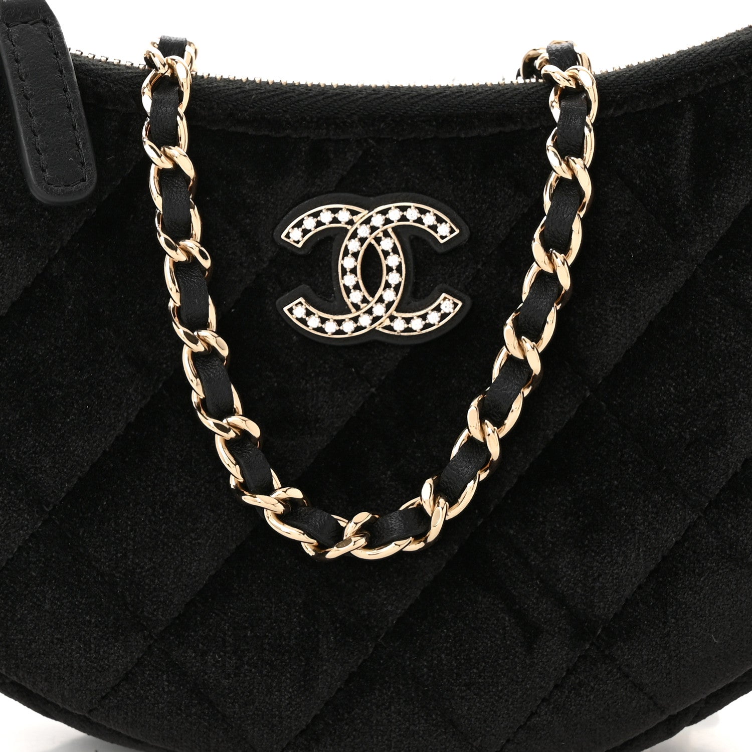 Chanel Velvet Crystal Quilted Chain Hobo Black 8 of 10
