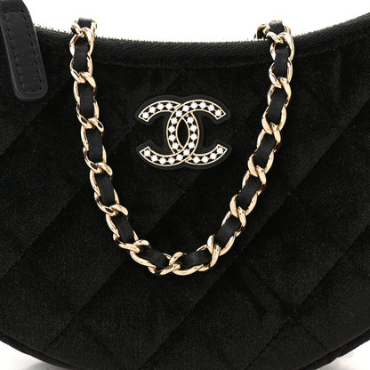 Chanel Velvet Crystal Quilted Chain Hobo Black 8 of 10