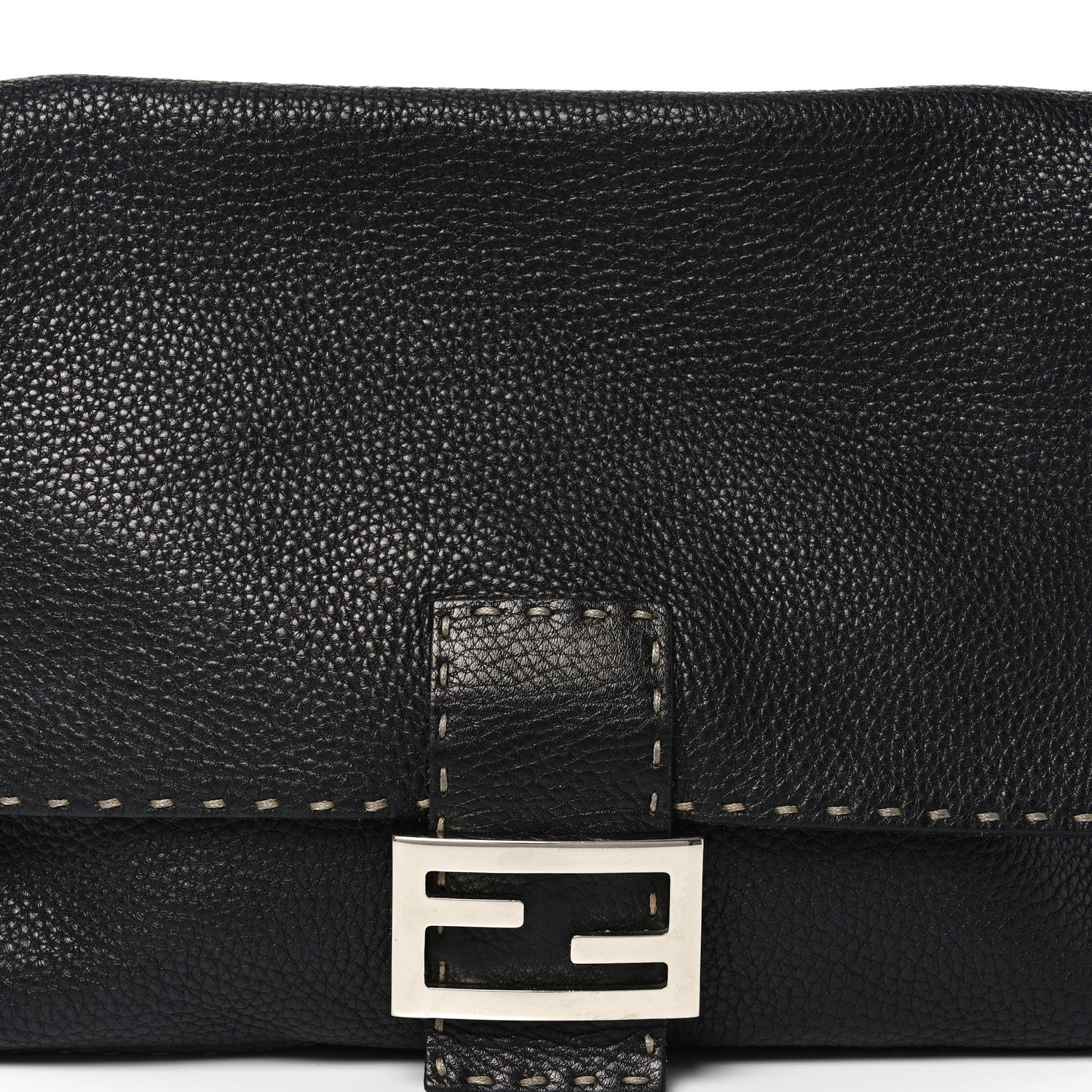 Fendi Calfskin Romano Selleria Forever Mama Baguette Black 7 of 10