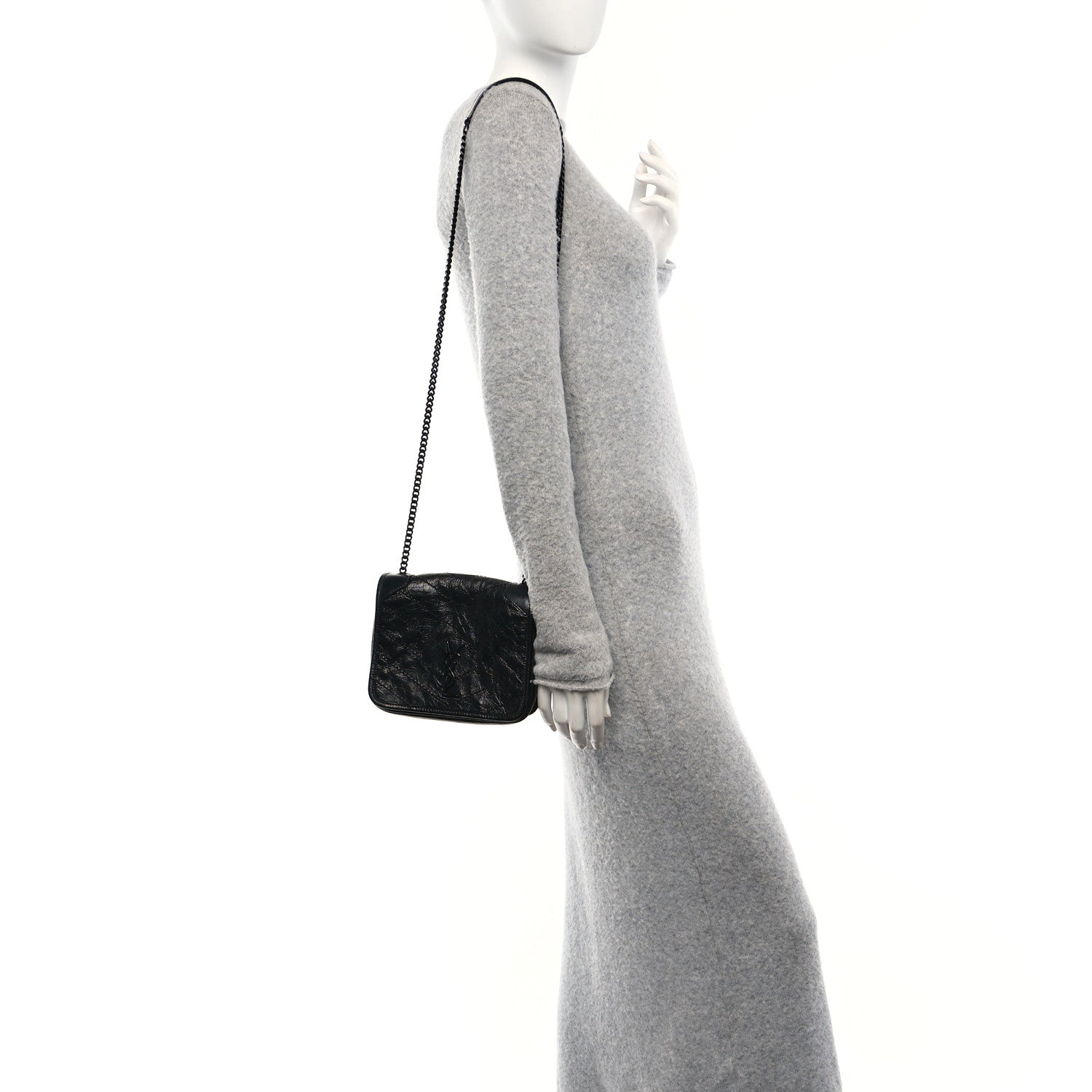 Saint Laurent Crinkled Calfskin Matelasse Monogram Niki Chain Wallet Black 2 of 11