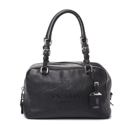 Prada Vitello Daino Embossed Logo Bowler Black 1 of 12