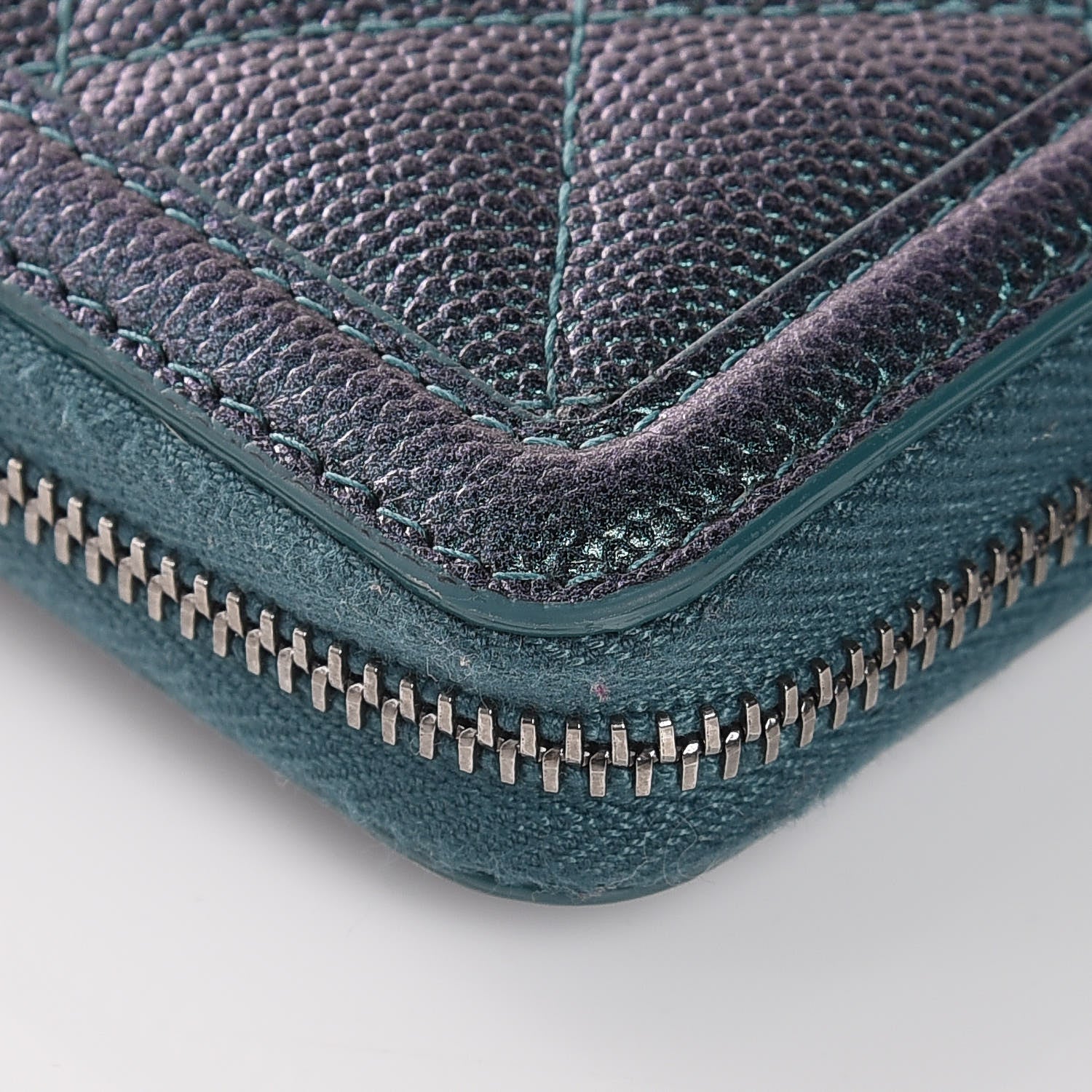 Chanel Iridescent Caviar Quilted Medium Filigree Zip Around Wallet Dark Turquoise 8 of 12
