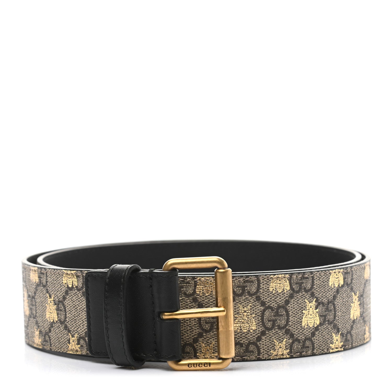 Gucci GG Supreme Monogram Bees Belt 95 38 Beige Oro Black 1 of 5