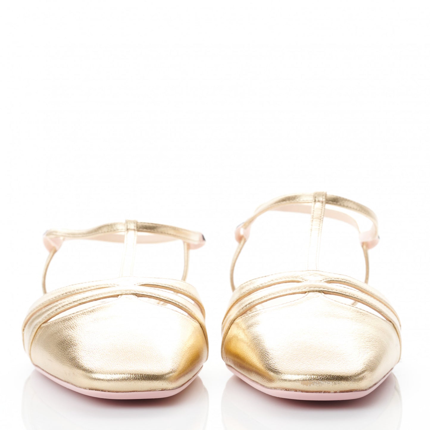 Metallic Calfskin T-strap Square Toe Flat 39 Gold
