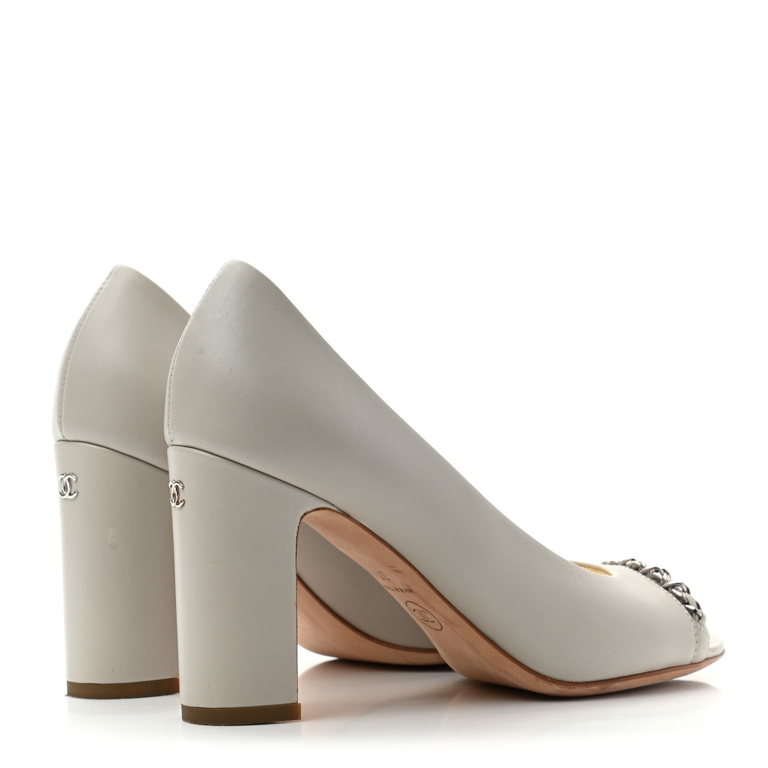 Chanel Lambskin Peep Toe CC Pumps 37 Grey 4 of 11
